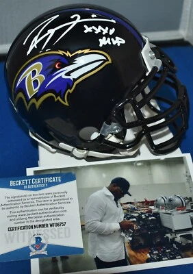 RAY LEWIS SIGNED CUSTOM FACE MASK MINI HELMET BALTIMORE RAVENS SB XXXV BECKETT - Image 1 of 4