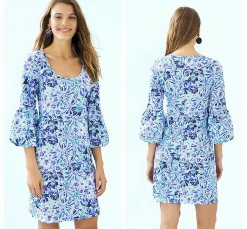 Lilly Pulitzer Carlile Dress Iris Blue High Maintenance Med Flwrs Lions