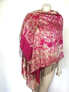 Hot Pink Metallic Shawl Scarf Wrap Stole 100% Cashmere Pashmina with Fringe - Bild 1 von 2