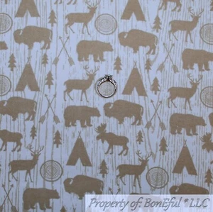 BonEful FABRIC FQ Cotton Quilt Flannel Brown Camp Hunt Cabin Animal Deer Bear US - Picture 1 of 15