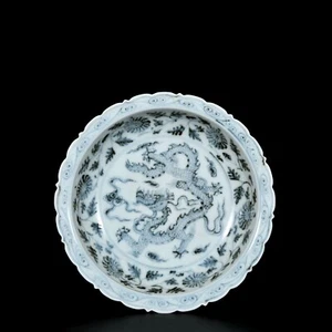 Beautiful Chinese Hand Painting Blue&white Porcelain Dragon Plate - Picture 1 of 9