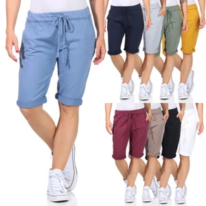 Damen Bermuda Shorts Hose Capri kurze Chino Sommer Stoffhose Fitness Jogging - Bild 1 von 10