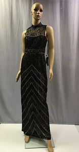 NEW SUE WONG $565 BLACK ILLUSION SWEETHEART EMBROIDERED EVENING GOWN DRESS SZ 6 - Picture 1 of 5
