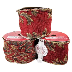 Set of 3 Professional Grade 2 Sided Fabric Holiday Christmas Ribbon Wired 15'x3" - Picture 1 of 6