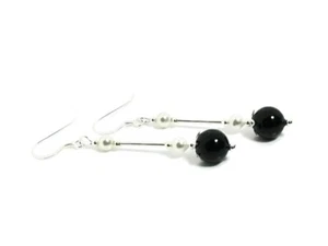 Black & White Wedding / Prom Earrings With Premium Pearls & Sterl Silver Tubes - Picture 1 of 12