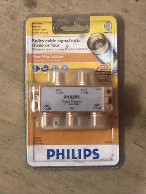 PHILIPS FOUR-WAY SPLITTER 24K GOLD, New Splits Cable Signal Into 3 Or 4 DVD VCR - Image 1 of 2