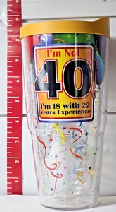 Tervis 40th Birthday Tumbler Cup With Lid 24 Oz Balloons Confetti Hot Cold - Picture 1 of 4