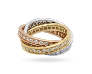 Cartier Trinity Diamond 18k Tri-Color Gold Band Ring w/Cert - Size 5.5 - Picture 1 of 10