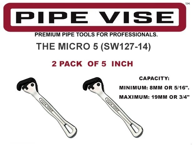 (PACK OF 2) Pipe Vise SW127-14 Micro 5 Steel Self-Adjusting Wrench - 6" Version - Image 1 of 4