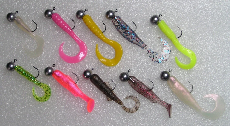 10 Mini Jigs Sortiment mit 7g Jig köpfe, Shads, Lachsforelle,Barsch,Forelle,Neu - Bild 1 von 2