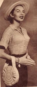 1950's CROCHET SET - top,hat & bag - COPY crochet pattern - Picture 1 of 1