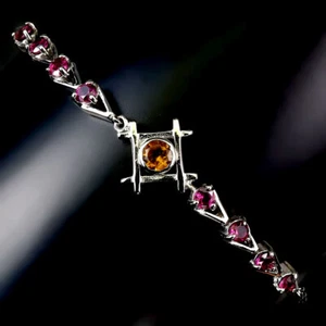 925 Sterling Silver Bracelet Round Citrine Rhodolite Gemstone Jewelry 7.5in - Picture 1 of 14