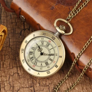 Reloj Bolsillo Cuarzo Estilo Vintage Números Romanos Collar Cadena Diseño Cara Abierta - Imagen 1 de 10