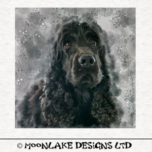 Dog - Black Cocker Spaniel Fabric Craft Panels in 100% Cotton or Polyester - Picture 1 of 3