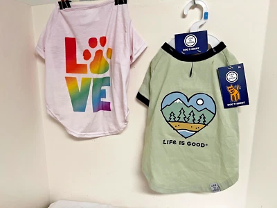 Camiseta Life Is Good Dog Corazón Montañas Raza Pequeña Talla Med NUEVA CON ETIQUETAS + LOVE Rosa T 29 Foto 1 de 4