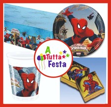 KIT ADDOBBI FESTA COMPLEANNO SPIDERMAN X8X16X24X32X40 PERSONE PIATTI BICCHIERI