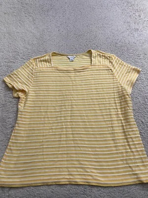 Liz Claiborne Women Striped Embroidered Short Sleeve Blouse Yellow Size XXL - Image 1 of 4