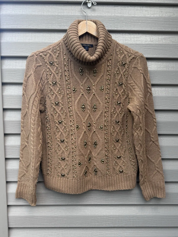 Brooks Brothers Cashmere Merino Wool Chunky Cable Knit Mock Neck Sweater Small - Image 1 of 4
