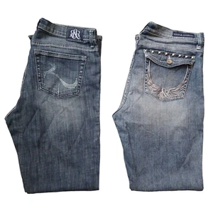 Rock & Republic Jeans Women 16M Blue Kasandra Bootcut Lot of 2 Distressed Logo - Picture 1 of 12