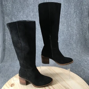 Lucky Brand Boots Womens 7 M Ritten Tall Riding Boot Black Suede Stacked Heels - Picture 1 of 16