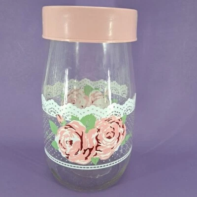 Tarro de almacenamiento de vidrio Carlton vintage 1,5 L rosas rosas diseño encaje contenedor de cocina Foto 1 de 4