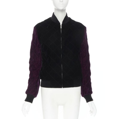 SAINT LAURENT (YSL) Bomber trapuntato SAINT LAURENT 2018 Teddy nero viola diamante EU42 XXS