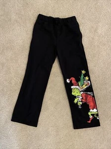 Warm & Cozy Girls Size 7/8 Grinch Sweatpants Black With Glitter & Pockets - Picture 1 of 9
