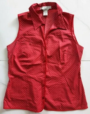 Geoffrey Beene Sport Stretch Women's Red White Polka Dot Button Blouse Size 10 - Imagem 1 de 3