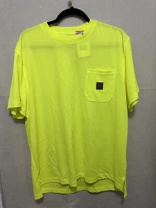 Walls T Shirt Mens Large Yellow Work Wear Neon Safety Pocket Tee Polyester Light - Picture 1 of 13