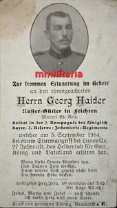 Sterbebild WWI Infanterist 2. Komp. Kö.-Bay. Inf. Regt. 2 Luneville Frankreich - Bild 1 von 4