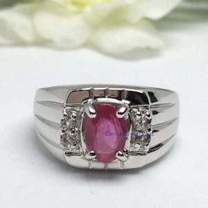 Anillo De Plata Esterlina 925 Con Rubí Natural Y Gemas CZ Para Hombre #9988 - Picture 1 of 4