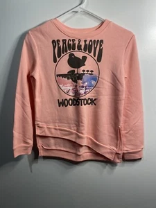 WOODSTOCK girls pink long sleeve pull over sweatshirt sweater size medium 10 12 - Picture 1 of 4