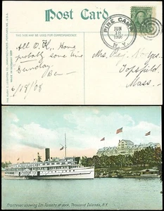 18/06/1908 PINE CAMP NY (DPO) Cds, PPC FRONTENAC VAPORIERA TORONTO a MASSA, #300! - Foto 1 di 1