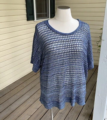 Suéter Catherines Tejido Abierto Plus 3X 26W 28W Azul Metálico Brillante Playa Aireado Foto 1 de 4