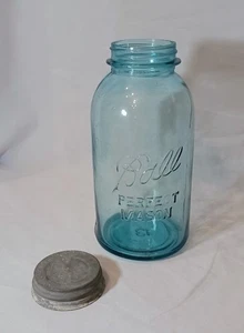 Vintage 1/2 Gallon Blue Glass Perfect Mason Ball #13 Jar with Lid! - Picture 1 of 10