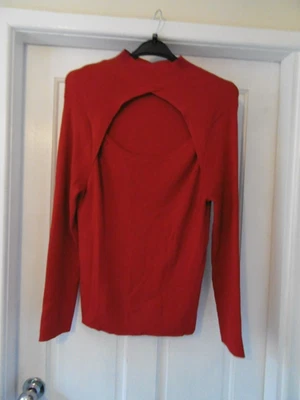 Peacocks Size 20 Red High Neck With Cut Out Red Ribbed Long Sleeve Jumper. New - Image 1 of 4