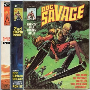 Revistas de cómics Curtis Doc Savage #s 1-3 (1975) arte en blanco y negro - Imagen 1 de 8