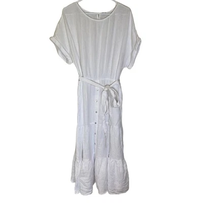 Magaschoni Organic Cotton White button Down Dress NWT $168 Belt Size Medium M - Image 1 of 4