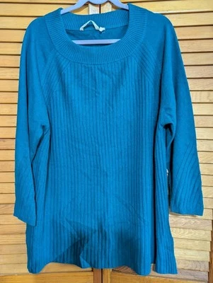 Suéter túnica pulóver acanalada 100 % cachemir suave envolvente para mujer talla 2X azul Foto 1 de 4
