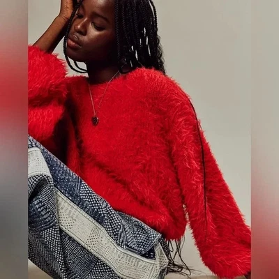 Free People NWOT Holiday Red Flurry  Fluffy SweaterSize XS $168 - Image 1 of 4