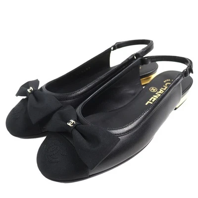 Chanel G45689 Coco Mark Cinta Cordón Cuero Cordero Zapatos de salón Negro Foto 1 de 4