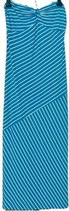 M&S Turqoise & White Stripe Halter Maxi Dress Size 16 Summer Beach Holiday - Picture 1 of 8