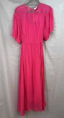 Massimo Dutti Hot Pink Gathered Maxi Dress Puff Sleeves NWT Size Small - Image 1 of 4