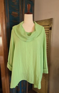 Ali Miles Viskose Wasserfallausschnitt Tunika Top Bluse 3X grün 3/4 Bündchen Ärmel Lagenlook - Bild 1 von 10