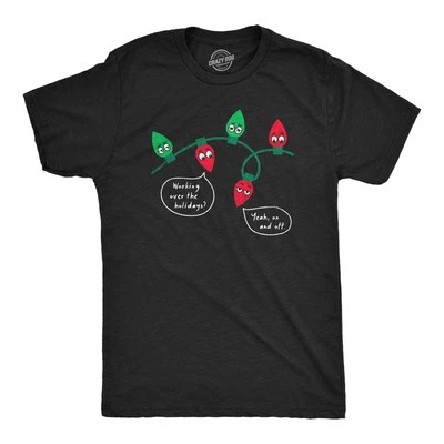 Mens Working Over The Holidays T Shirt Funny Xmas Tree Lights Joke Tee for Guys - Image 1 of 4