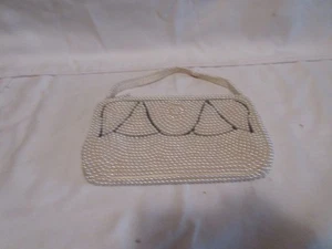 Cartera clutch de noche vintage blanca con cuentas de perlas - Hecha en Japón - Imagen 1 de 3