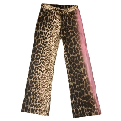 Pantalones de mezclilla vintage JUST CAVALLI con estampado de leopardo rosa brillante glamour XXS XS 90s Y2K Foto 1 de 4