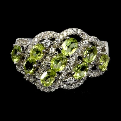 925 Sterlingsilber Ring Oval Peridot 4x3mm Natürlicher Edelstein Schmuck Größe 7 - Bild 1 von 4