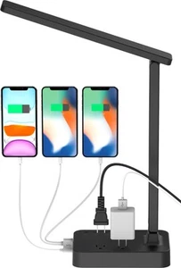LED Desk lamp with USB C Charging Port Table Light with 3 USB Charger and 2 - Picture 1 of 7