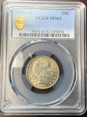 1909-D 25c Barber Silver Quarter PCGS MS63 Nice Color Attractive Look - Image 1 of 4